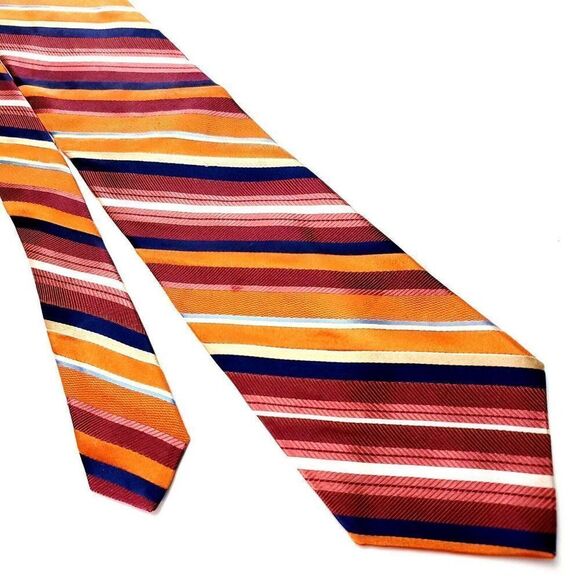 John W. Nordstrom Orange & Red‎ Silk Tie Woven Regimental Striped Knit - Picture 1 of 6